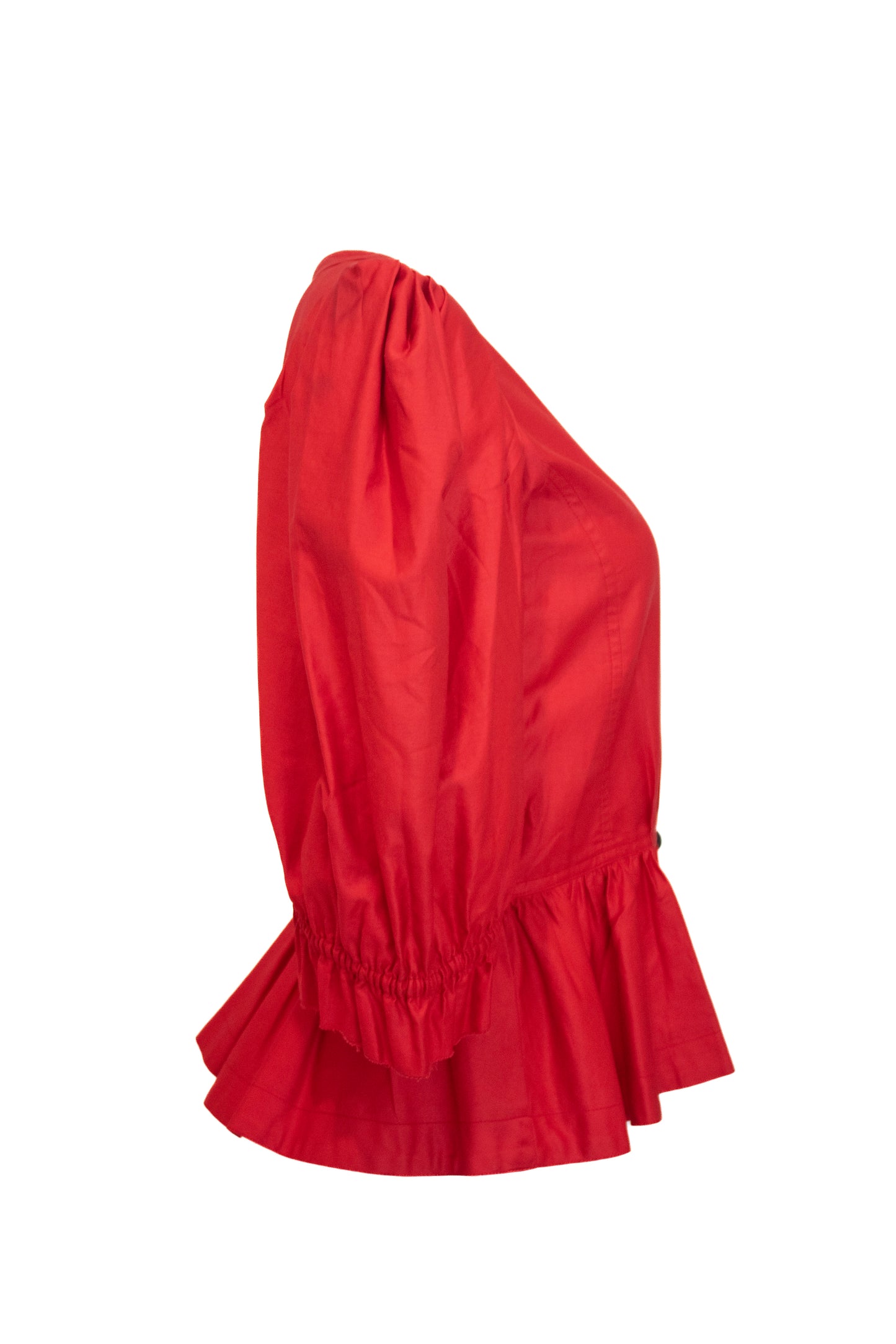Yves Saint Laurent Rive Gauche Vintage Red Cotton Button Down Peasant Blouse