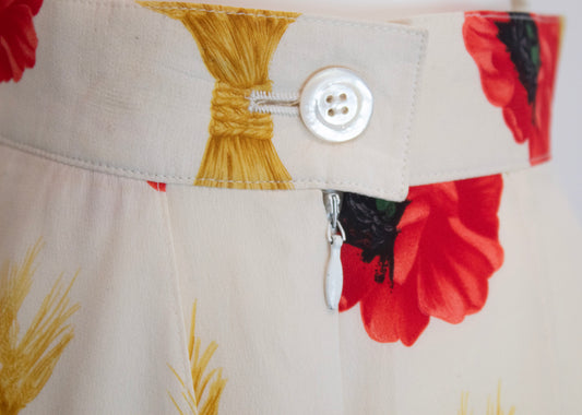 Escada Margaretha Ley Vintage Cream Floral Silk Shorts