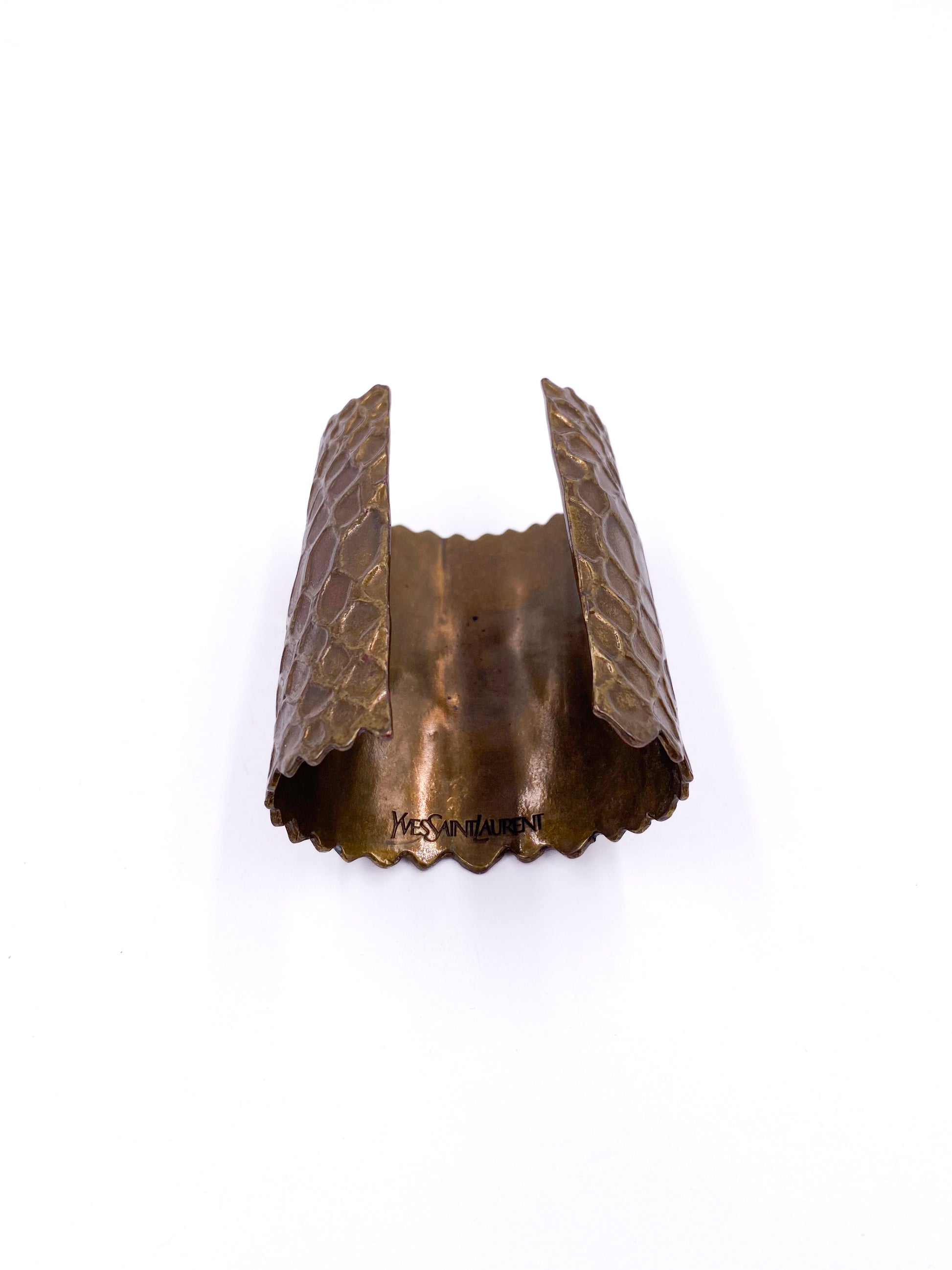 Yves Saint Laurent 1980s Bronze Snakeskin Textured Cuff - The Kit Vintage