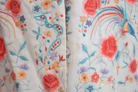 Cream 1940's Floral Embroidered Silk Blazer