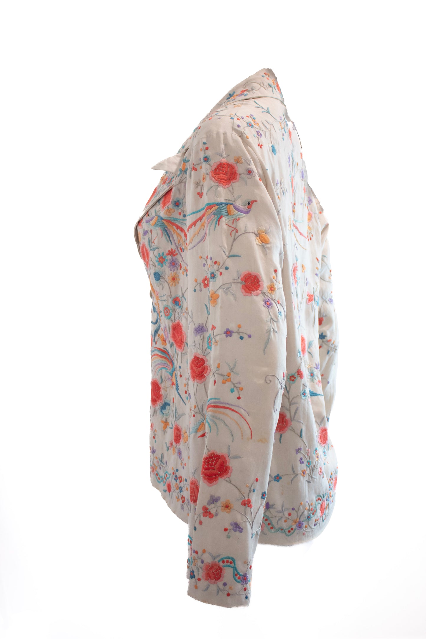 Cream 1940's Floral Embroidered Silk Blazer