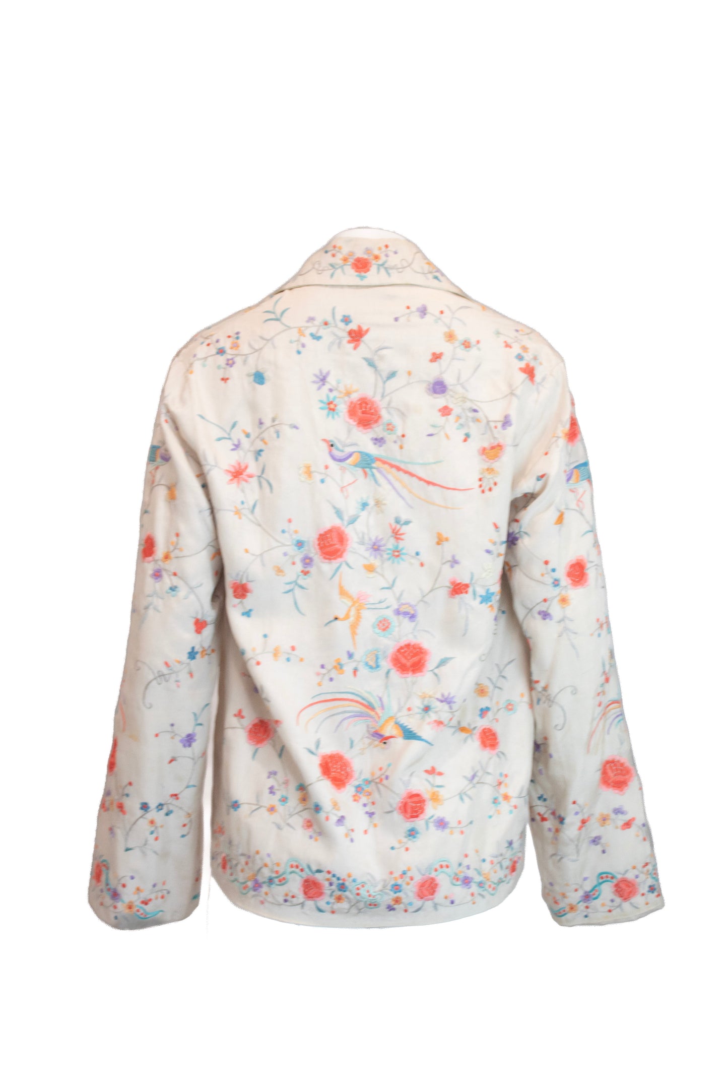 Cream 1940's Floral Embroidered Silk Blazer