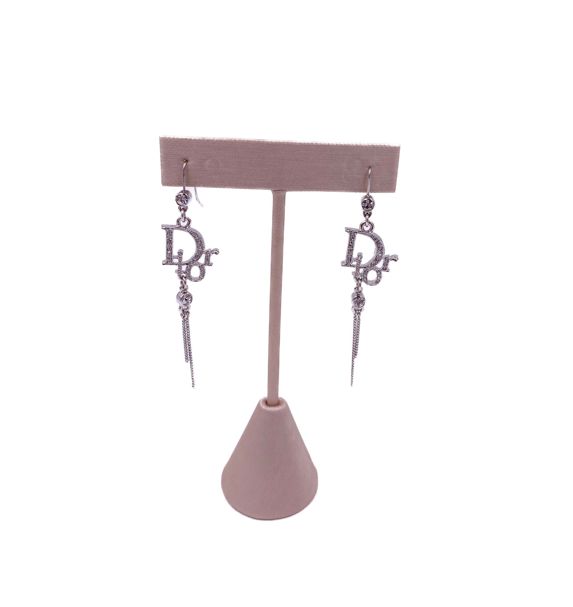 Dior Silver Rhinestone Dangle Earrings - The Kit Vintage