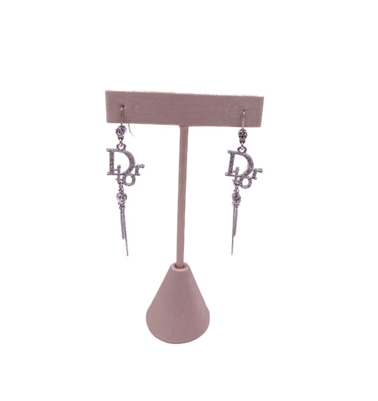 Dior Silver Rhinestone Dangle Earrings - The Kit Vintage