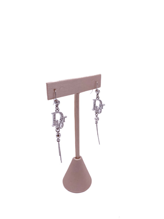 Dior Silver Rhinestone Dangle Earrings - The Kit Vintage
