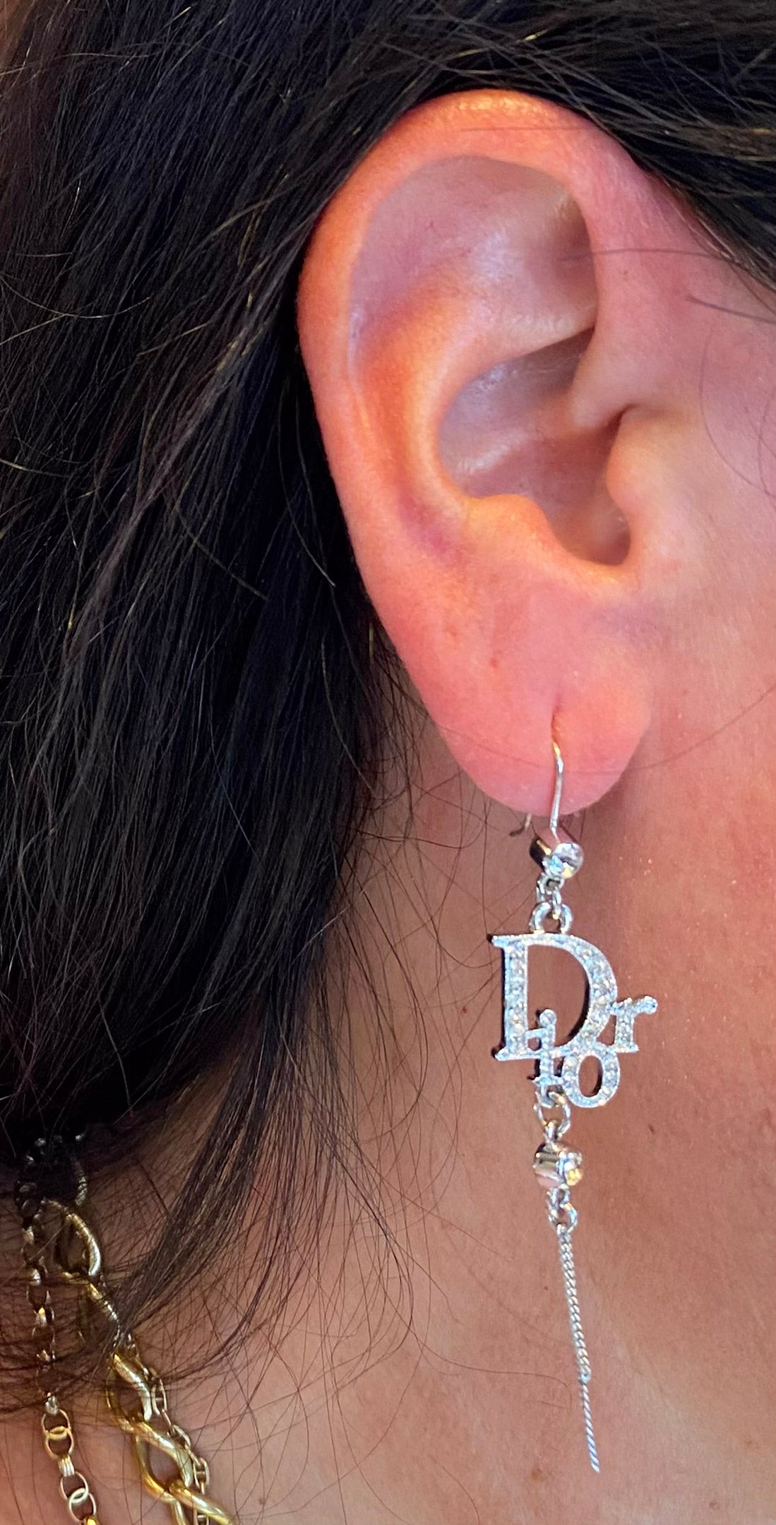 Dior Silver Rhinestone Dangle Earrings - The Kit Vintage