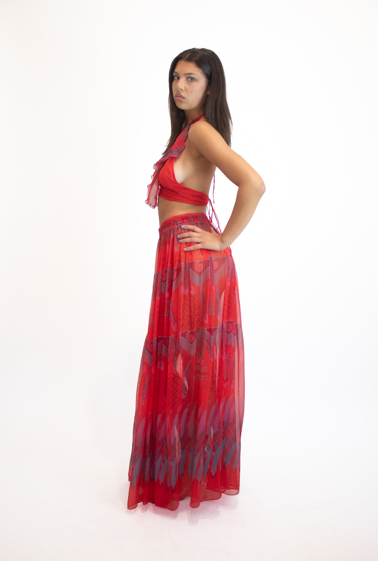 Zandra Rhodes F/W 1970/71 Red Silk Chiffon Set