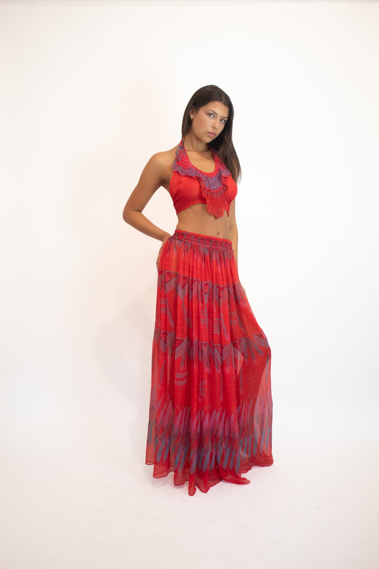 Zandra Rhodes F/W 1970/71 Red Silk Chiffon Set