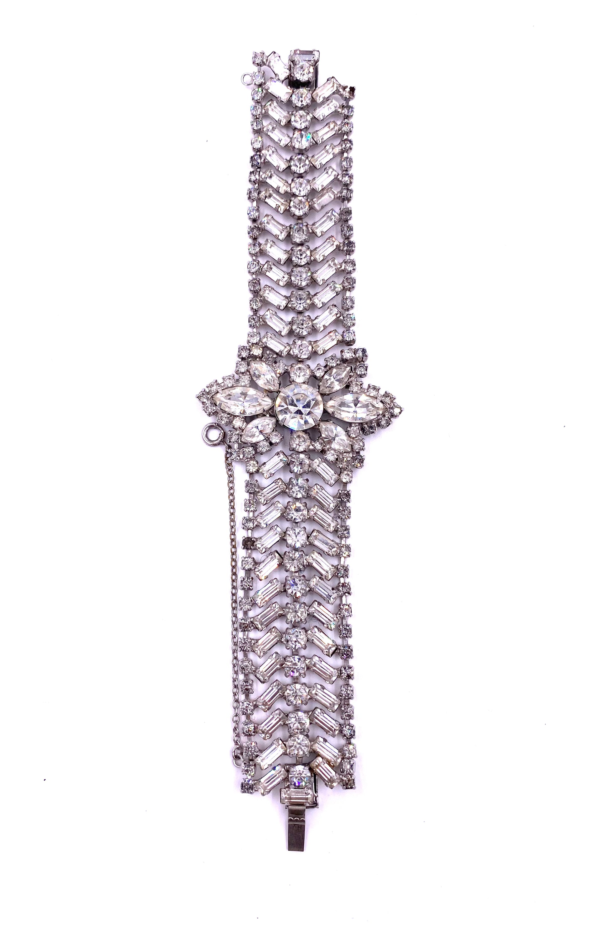 Weiss Large Rhinestone Bracelet with Flower - The Kit Vintage