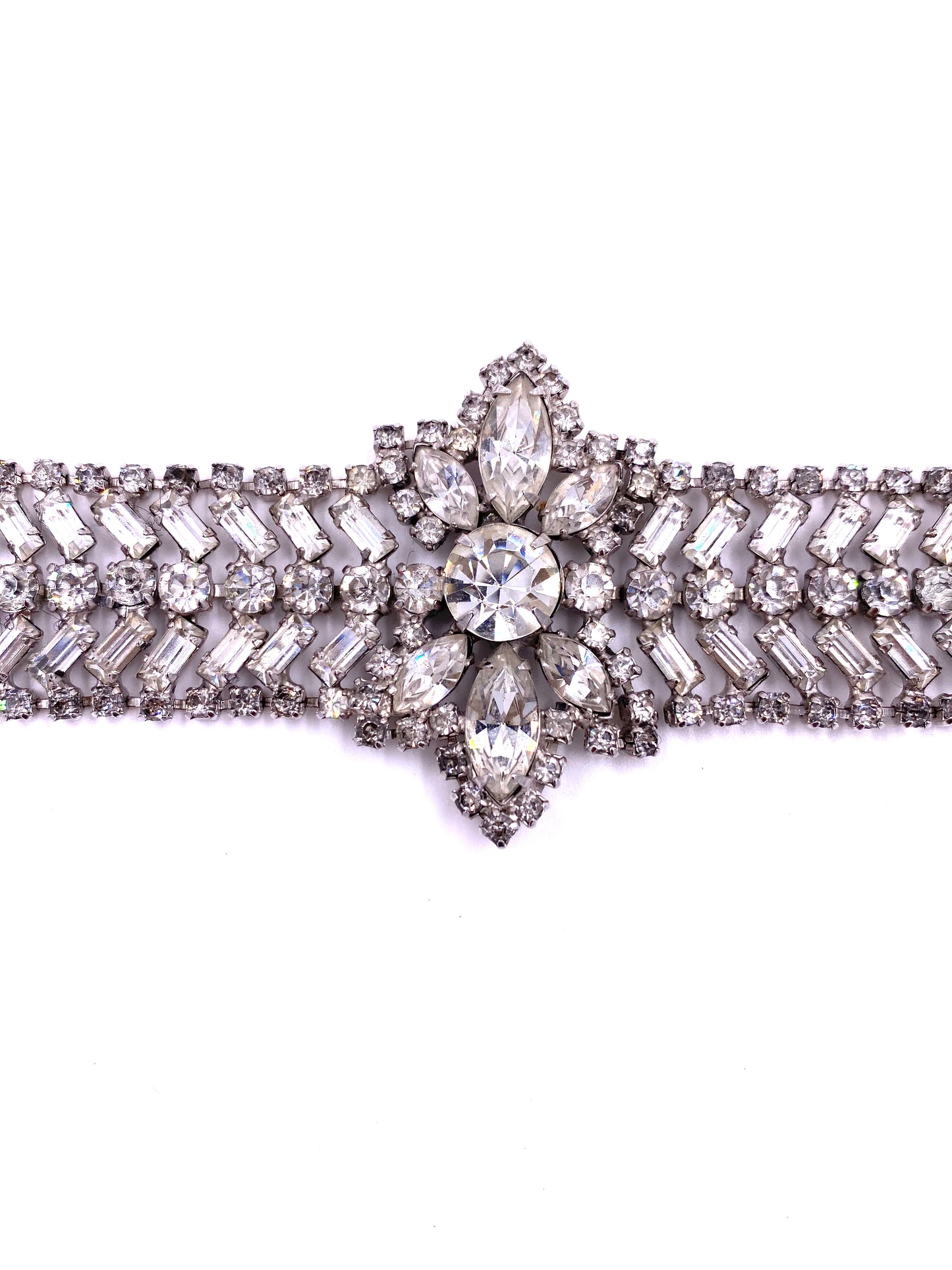 Weiss Large Rhinestone Bracelet with Flower