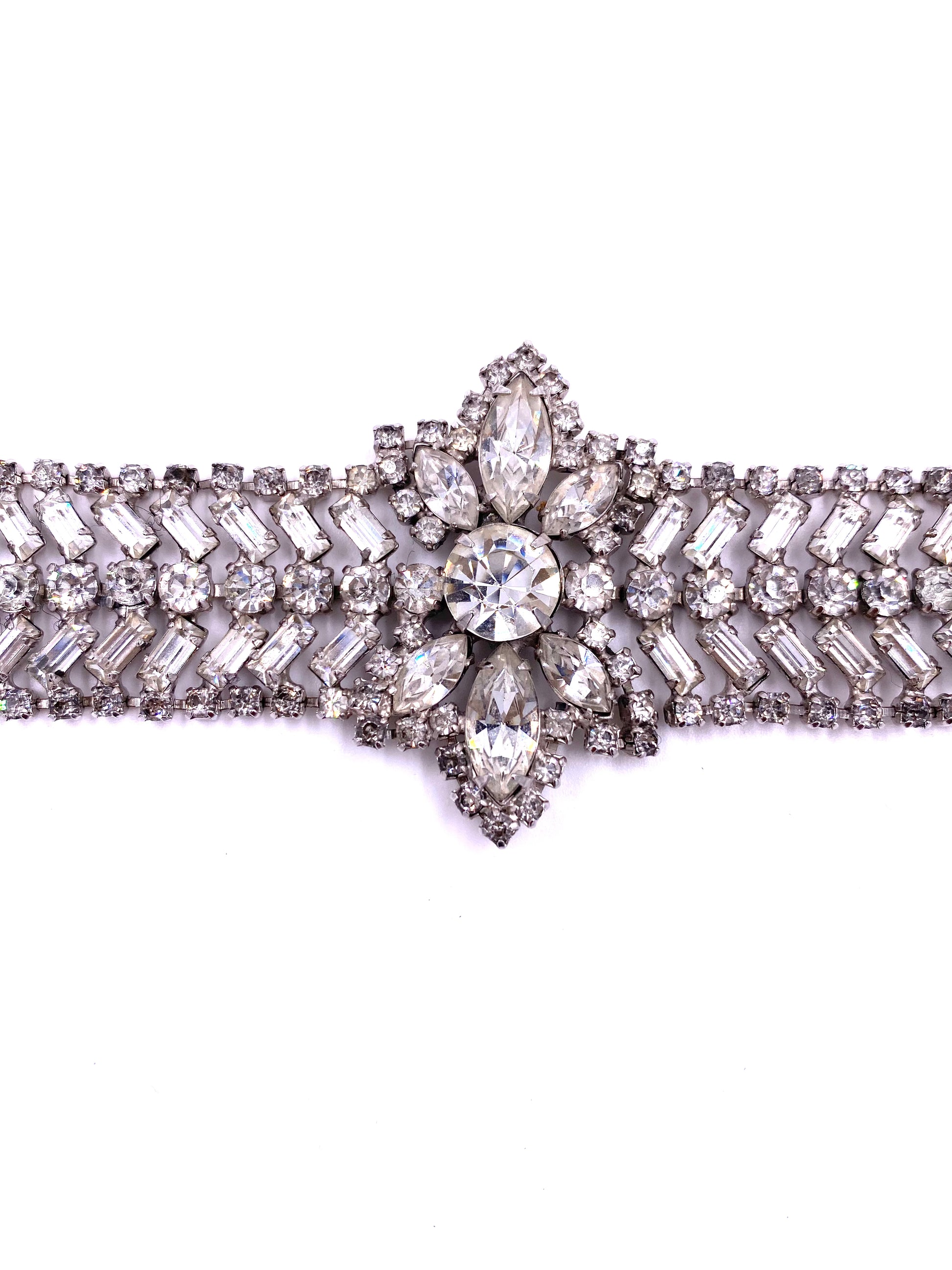 Weiss Large Rhinestone Bracelet with Flower - The Kit Vintage