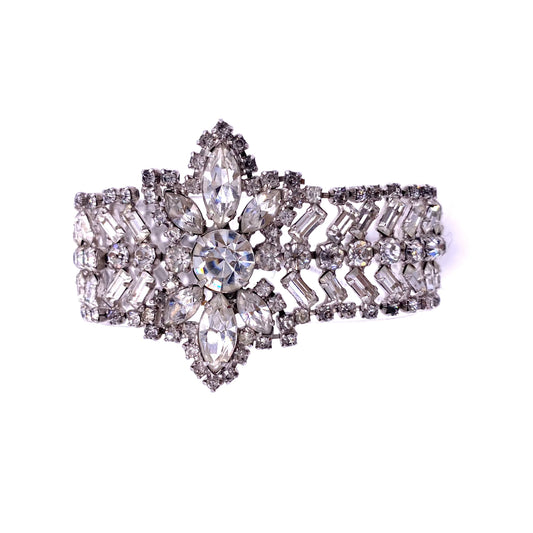 Weiss Large Rhinestone Bracelet with Flower - The Kit Vintage