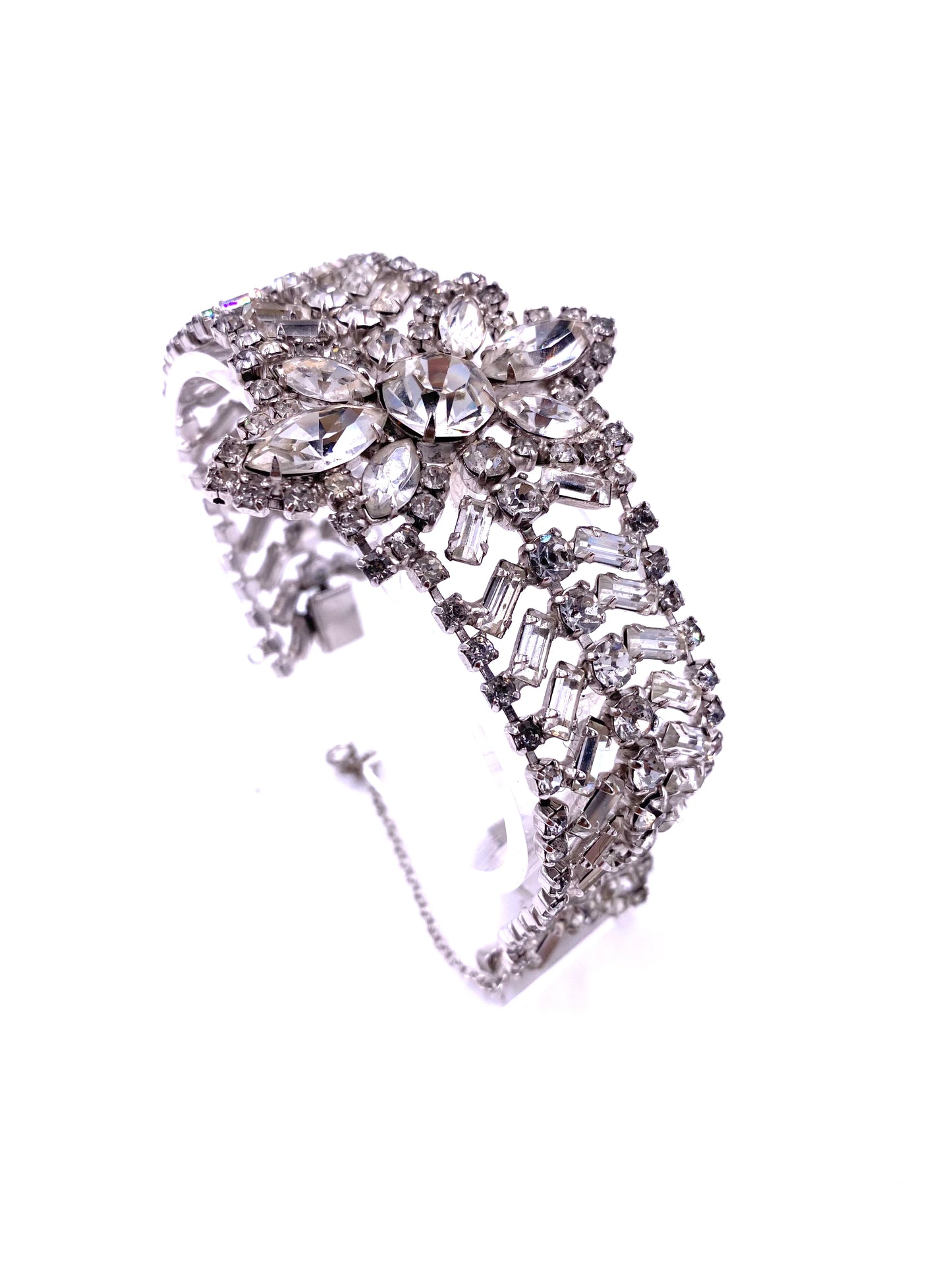 Weiss Large Rhinestone Bracelet with Flower