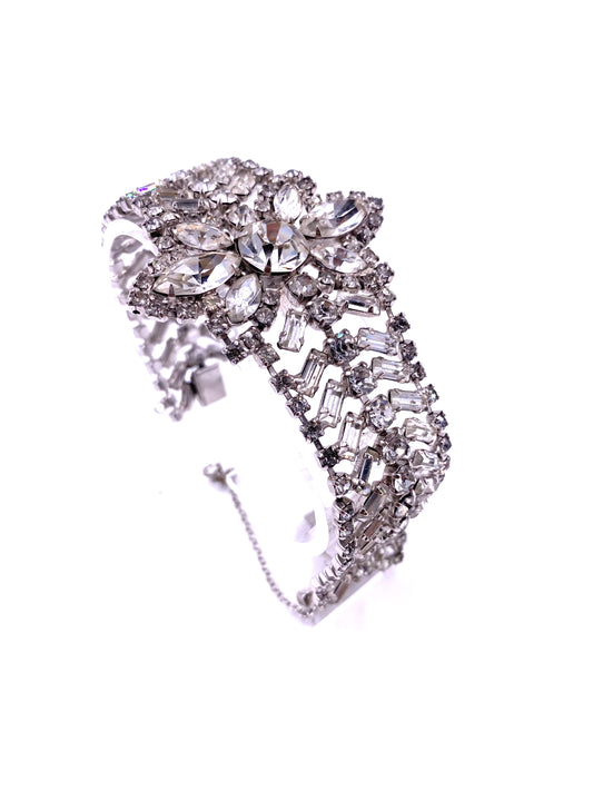 Weiss Large Rhinestone Bracelet with Flower - The Kit Vintage