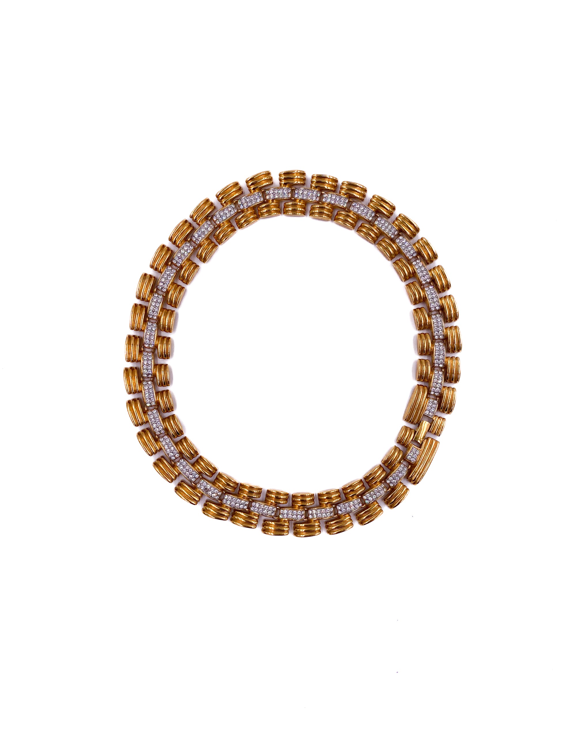 1980s Gold Chain Necklace with Rhinestone Center Chain - The Kit Vintage