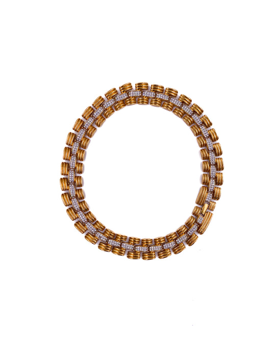 1980s Gold Chain Necklace with Rhinestone Center Chain - The Kit Vintage