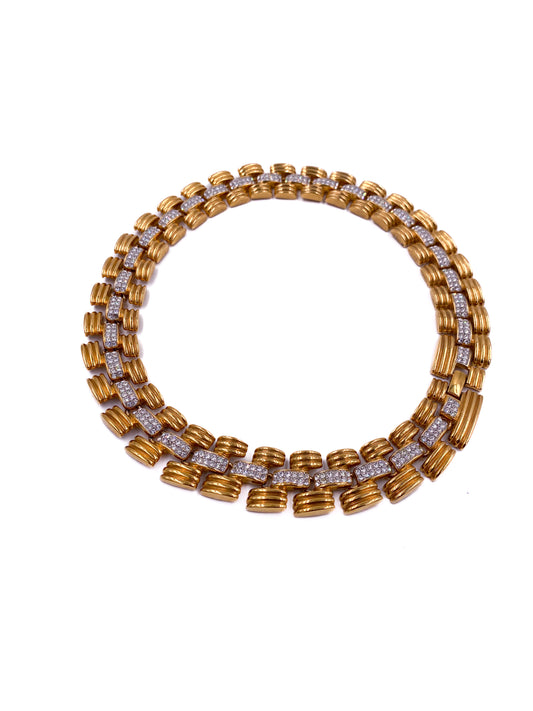 1980s Gold Chain Necklace with Rhinestone Center Chain - The Kit Vintage