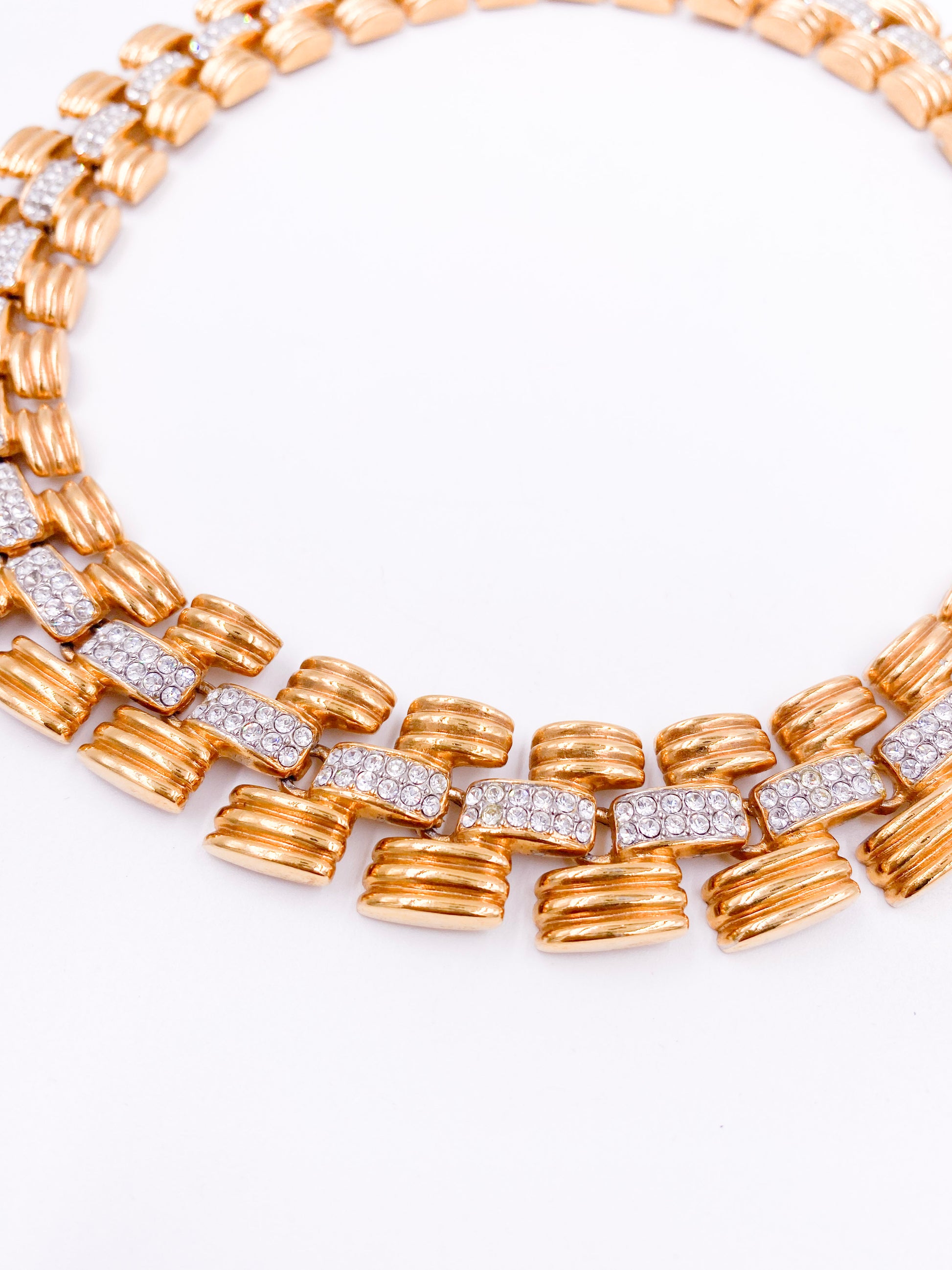 1980s Gold Chain Necklace with Rhinestone Center Chain - The Kit Vintage
