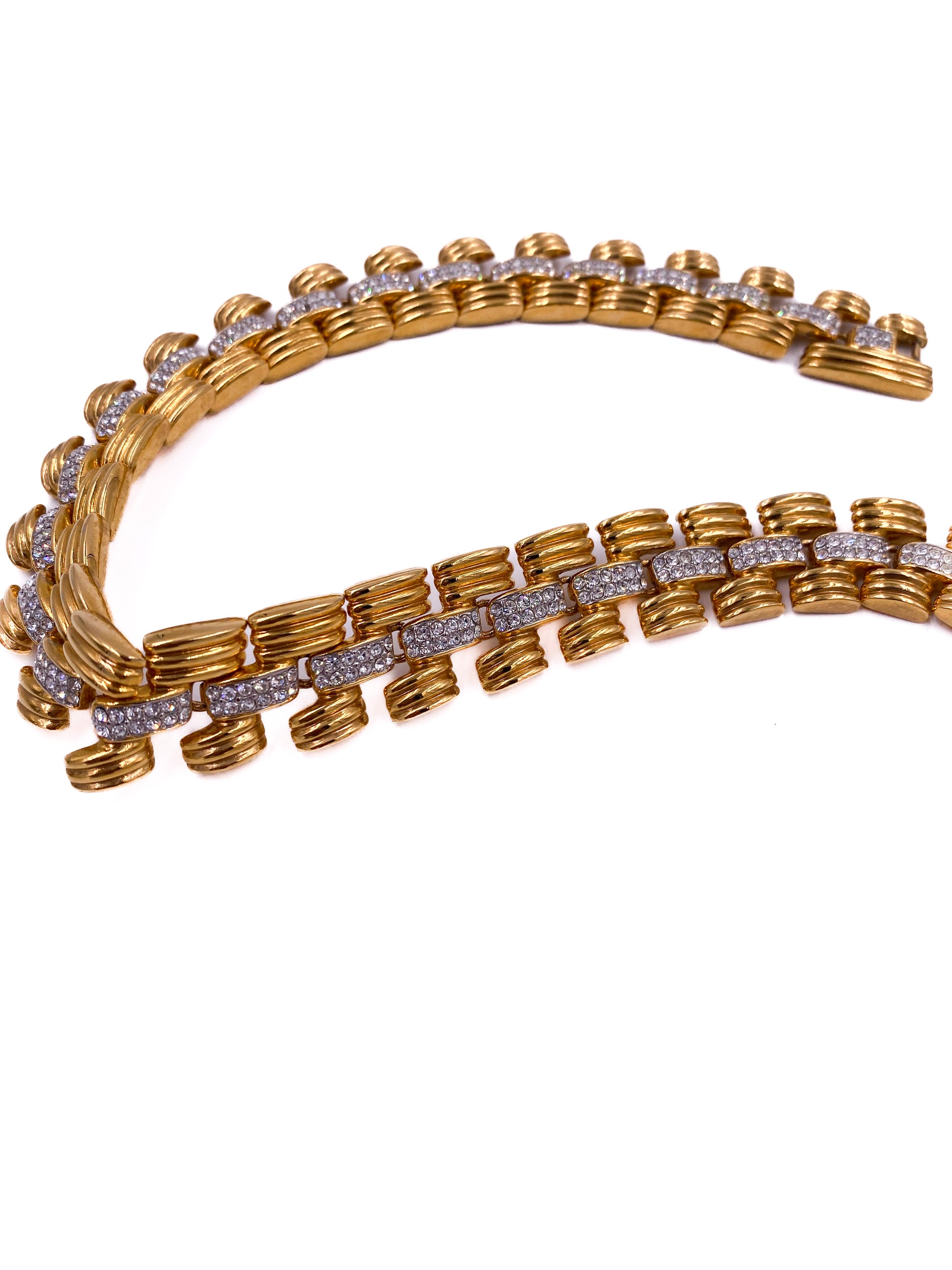 1980s Gold Chain Necklace with Rhinestone Center Chain - The Kit Vintage