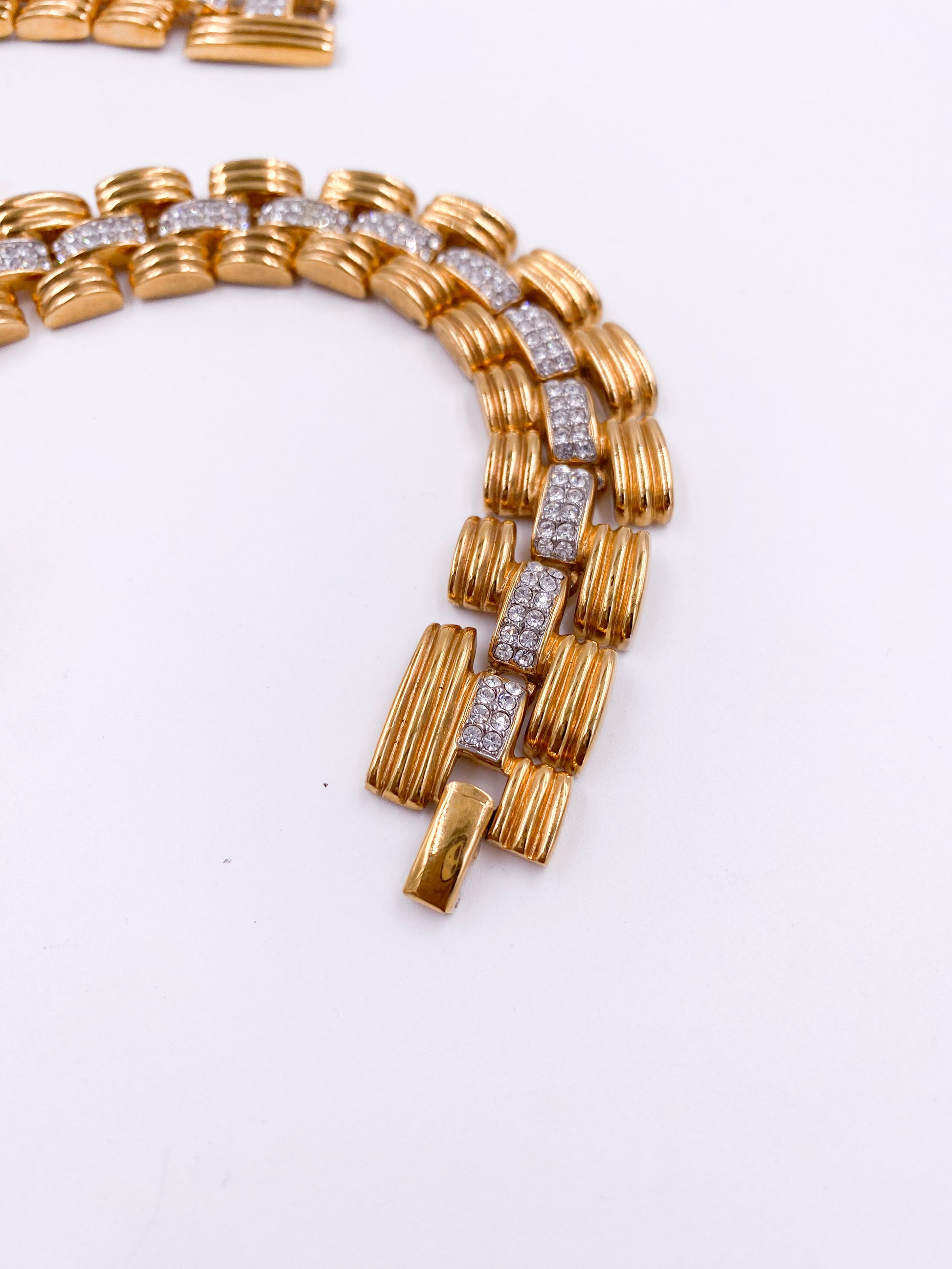 1980s Gold Chain Necklace with Rhinestone Center Chain - The Kit Vintage