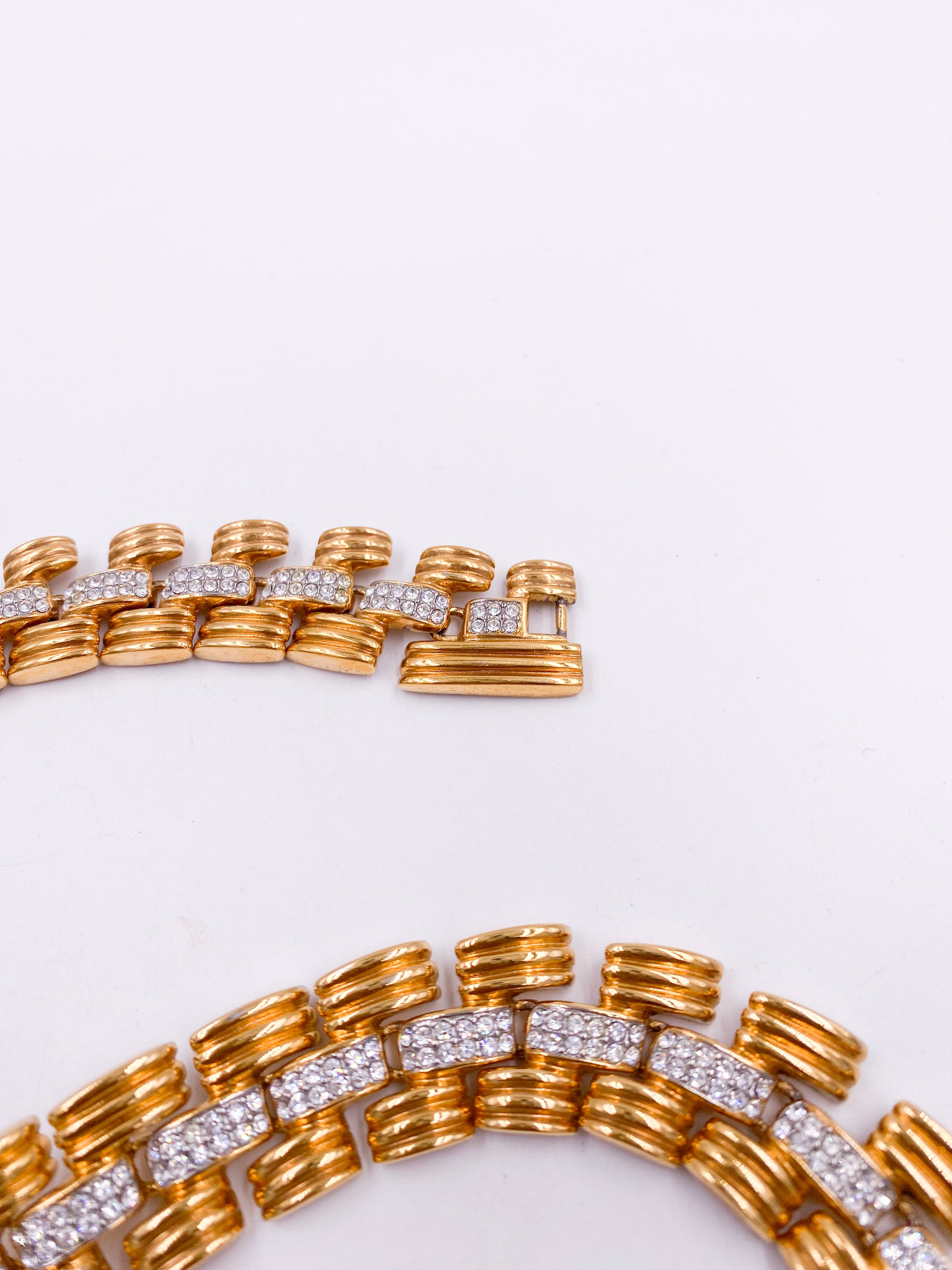1980s Gold Chain Necklace with Rhinestone Center Chain - The Kit Vintage