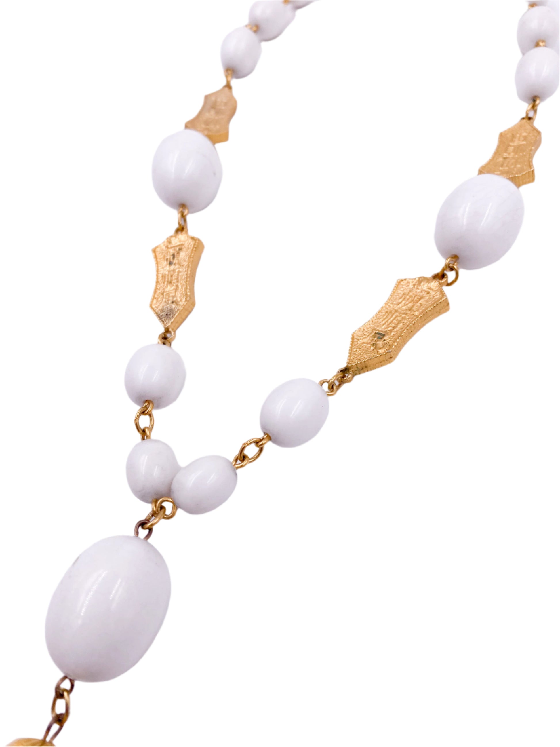 Trifari 1960s White Ball/ Gold Tassel Crown Necklace - The Kit Vintage