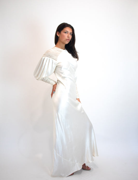 1930's Satin Long Sleeve Kate Moss Bias Cut Dress