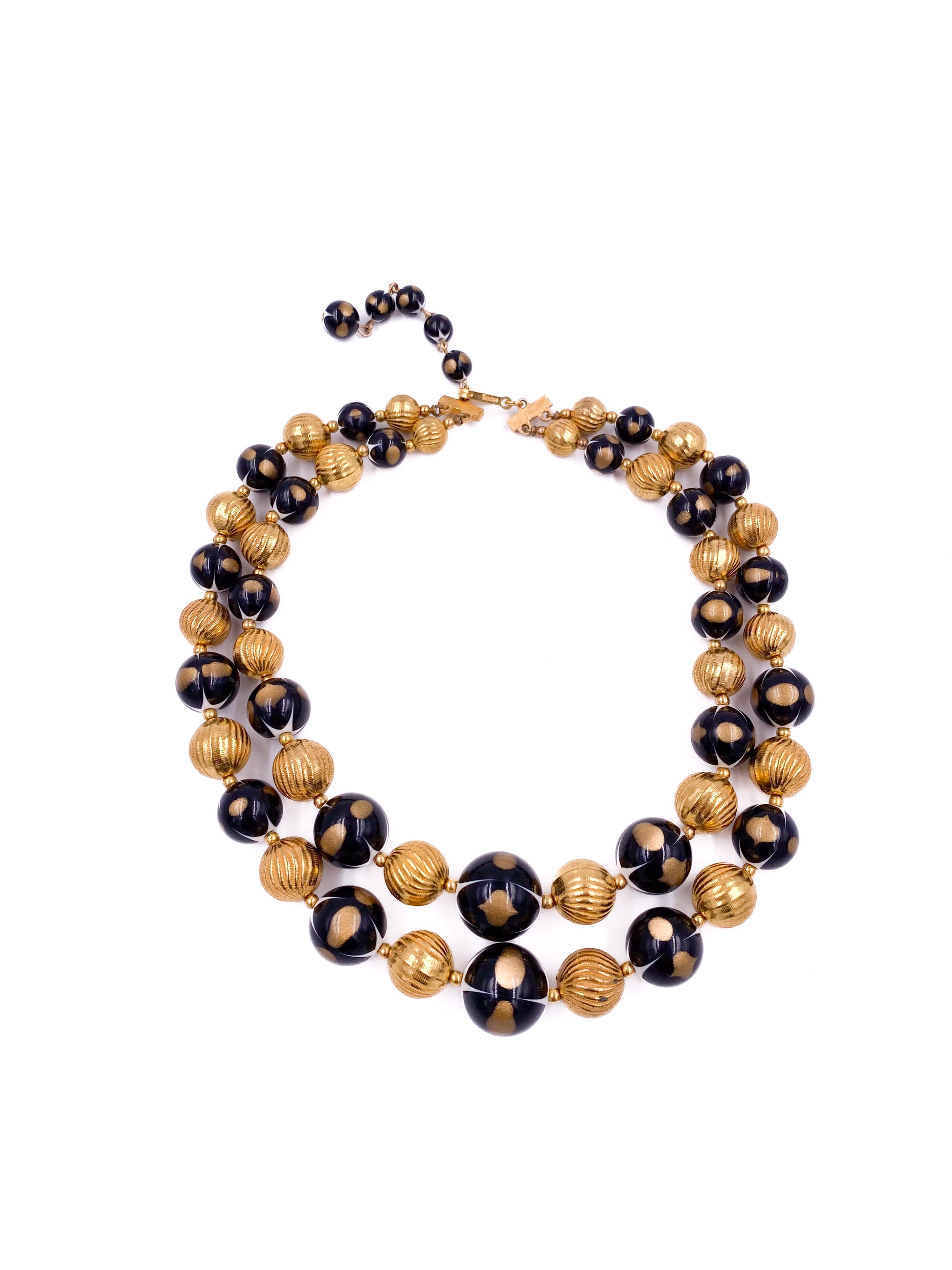 Trifari Vintage Black/Gold Ball Double Layered Necklace - The Kit Vintage