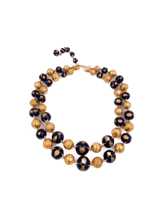 Trifari Vintage Black/Gold Ball Double Layered Necklace - The Kit Vintage