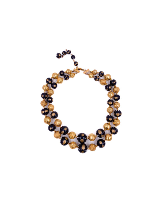 Trifari Vintage Black/Gold Ball Double Layered Necklace - The Kit Vintage