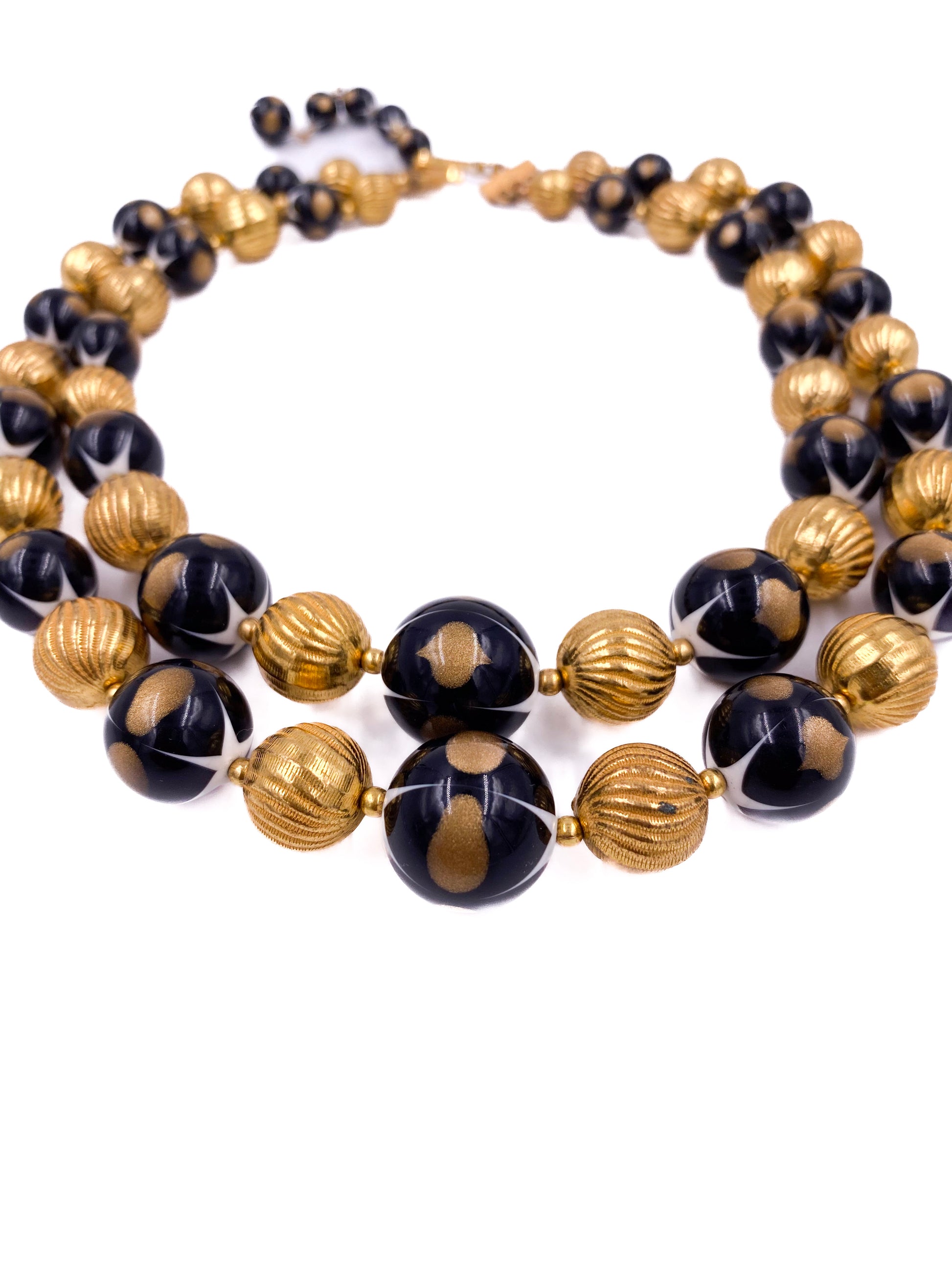 Trifari Vintage Black/Gold Ball Double Layered Necklace - The Kit Vintage