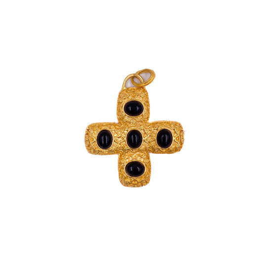 Vintage Kenneth Jay Lane for QVC Cross Pendant with Black Cabochons - The Kit Vintage
