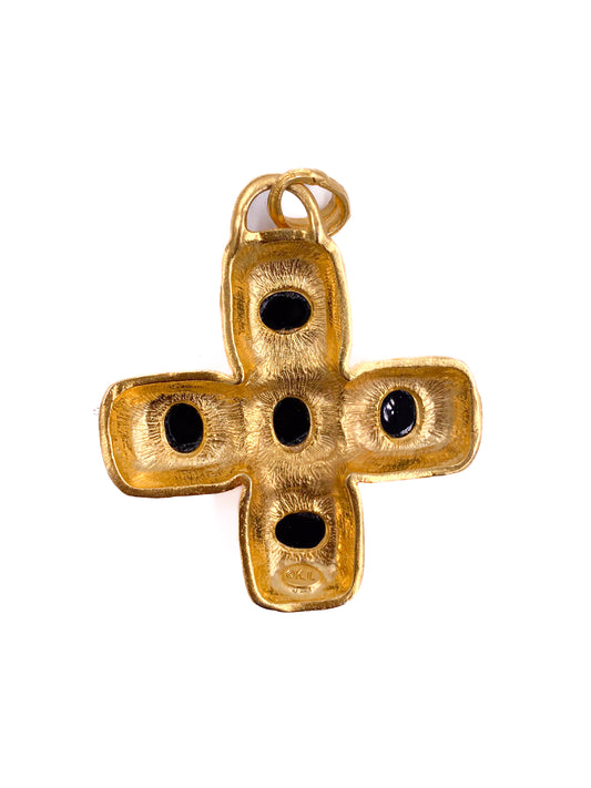 Vintage Kenneth Jay Lane for QVC Cross Pendant with Black Cabochons - The Kit Vintage