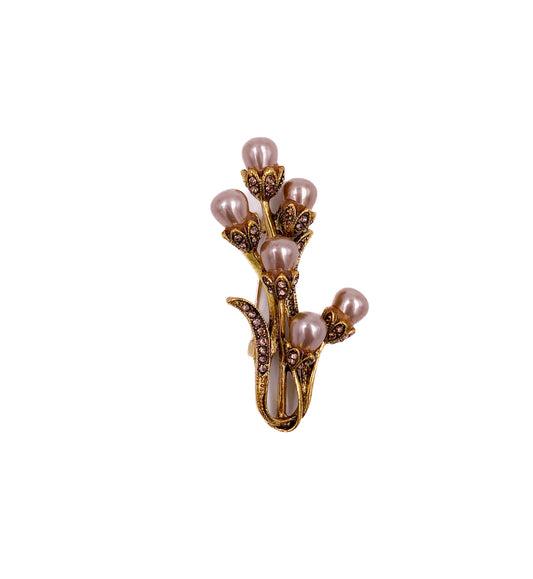 Vintage Pearl Floral Bouquet Brooch with Rhinestones - The Kit Vintage