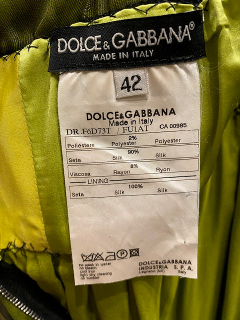 Dolce & Gabbana Green/Black Cross-Front Chiffon Gown