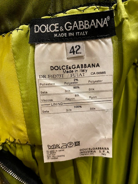 Dolce & Gabbana Green/Black Cross-Front Chiffon Gown - The Kit Vintage