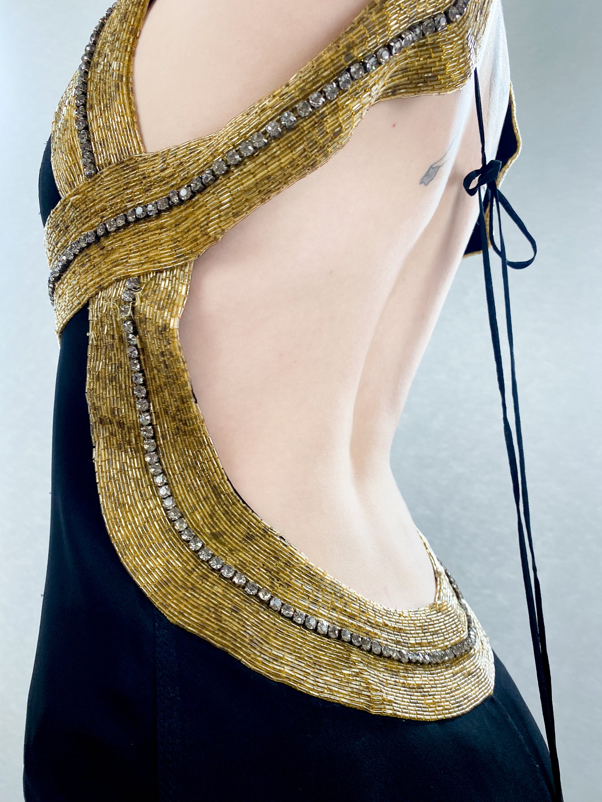 Roberto Cavalli Black Jersey Dress W Open Gold Beaded Back - The Kit Vintage
