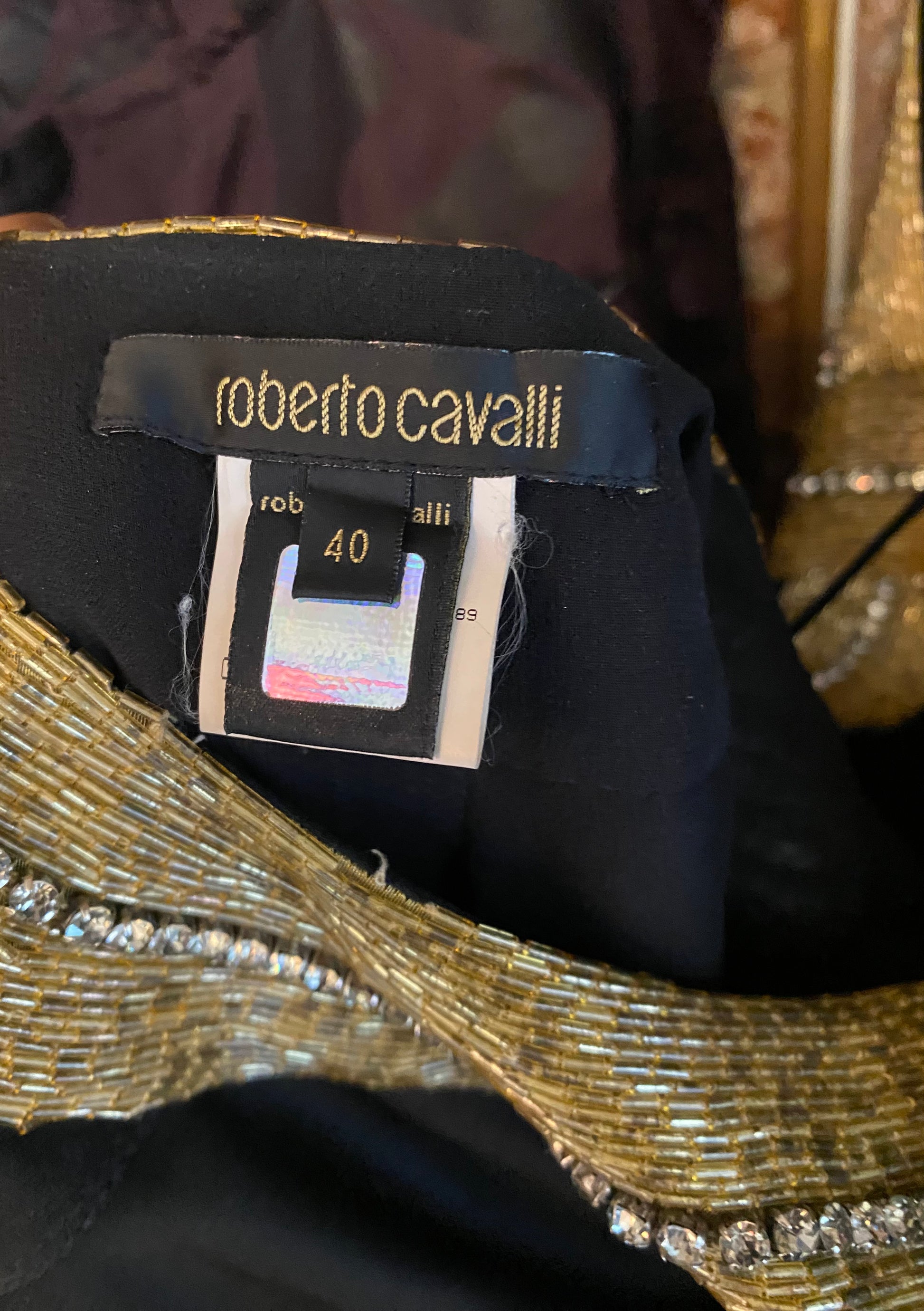 Roberto Cavalli Black Jersey Dress W Open Gold Beaded Back - The Kit Vintage