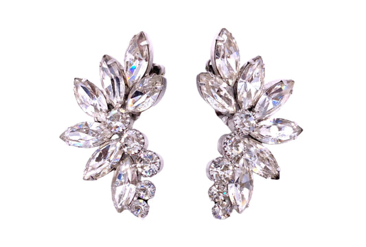 Vintage 1950's Large Crystal Clip-On Earrings - The Kit Vintage