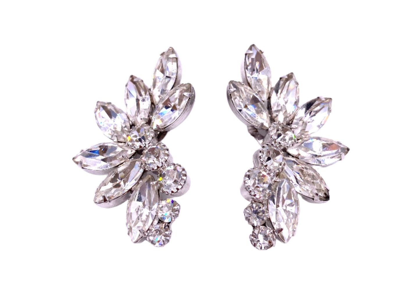 Vintage 1950's Large Crystal Clip-On Earrings