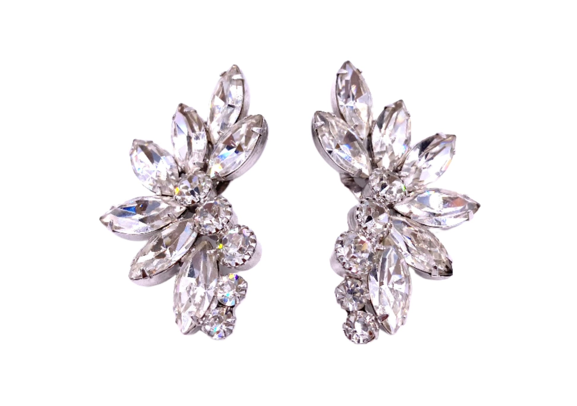 Vintage 1950's Large Crystal Clip-On Earrings - The Kit Vintage