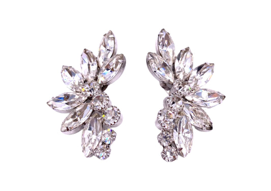 Vintage 1950's Large Crystal Clip-On Earrings - The Kit Vintage