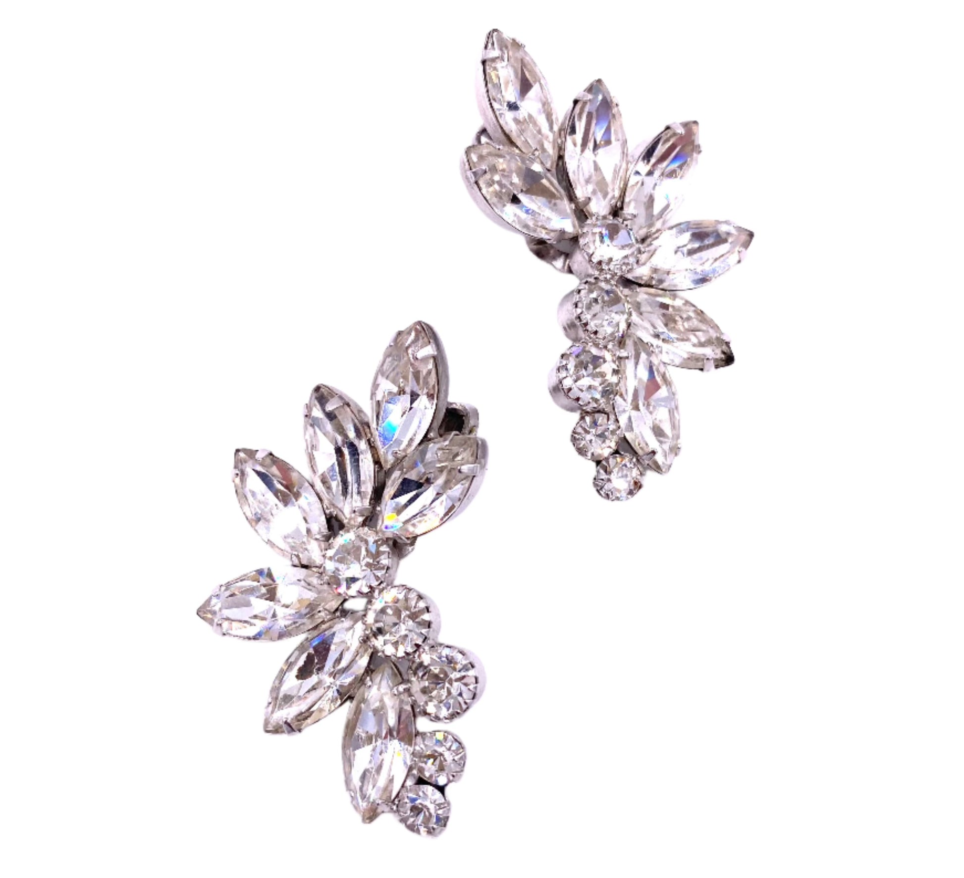 Vintage 1950's Large Crystal Clip-On Earrings - The Kit Vintage