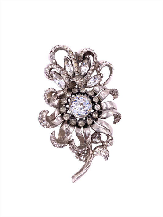 Vintage Eisenberg Large Flower Crystal Brooch - The Kit Vintage
