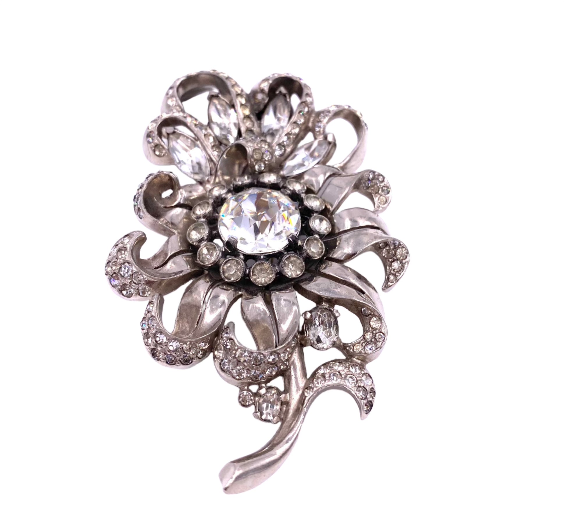 Vintage Eisenberg Large Flower Crystal Brooch - The Kit Vintage