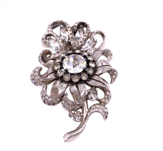 Vintage Eisenberg Large Flower Crystal Brooch - The Kit Vintage