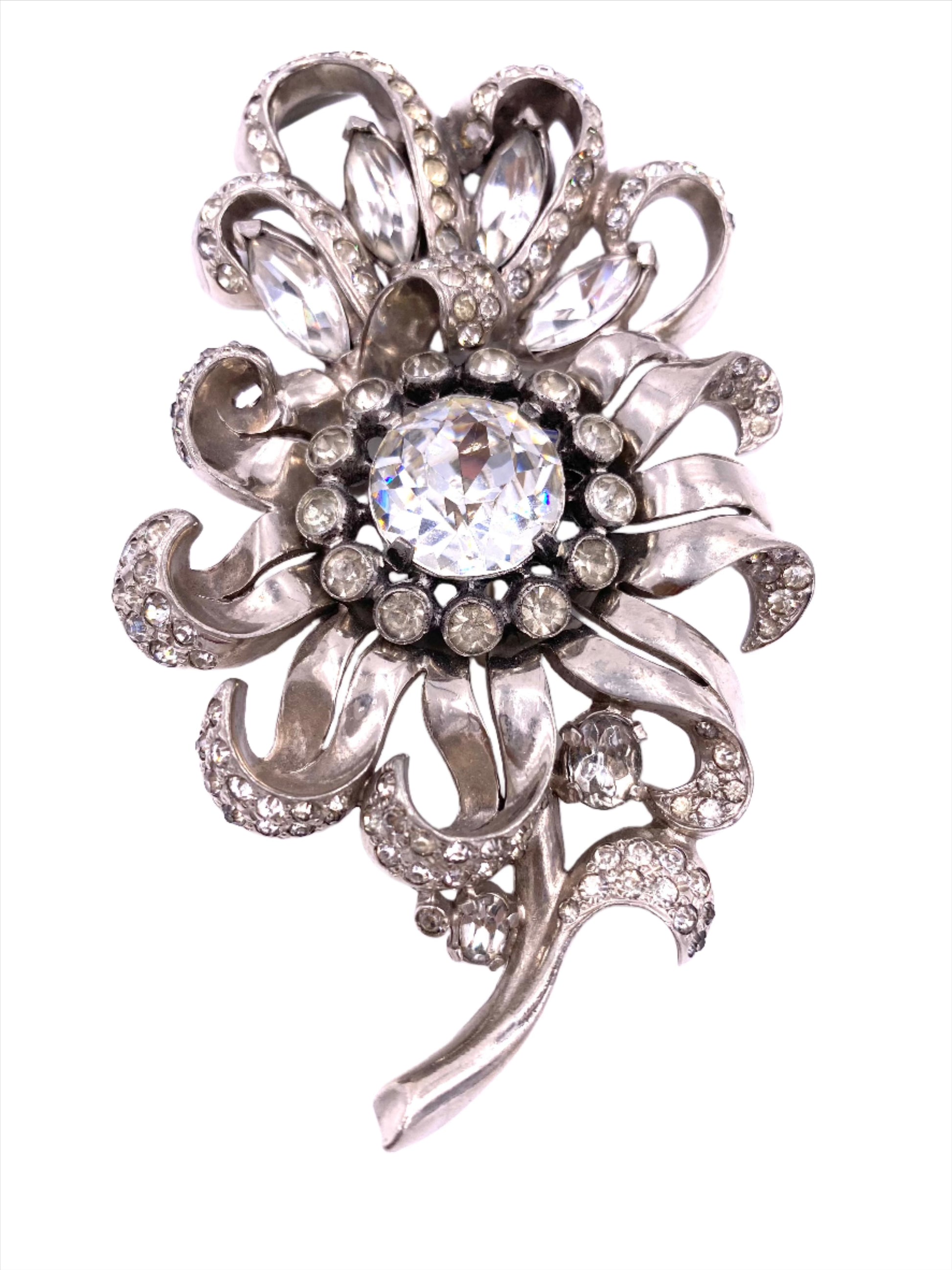 Vintage Eisenberg Large Flower Crystal Brooch - The Kit Vintage