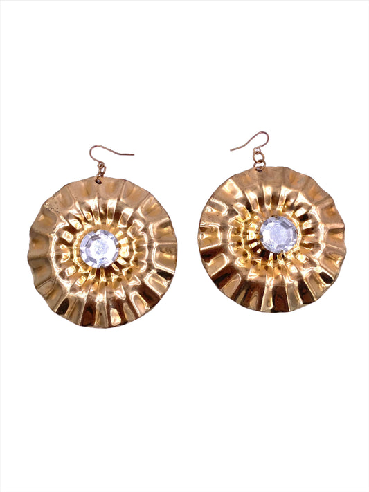 Vintage Large Round Gold Earrings with Large Center Crystal - The Kit Vintage