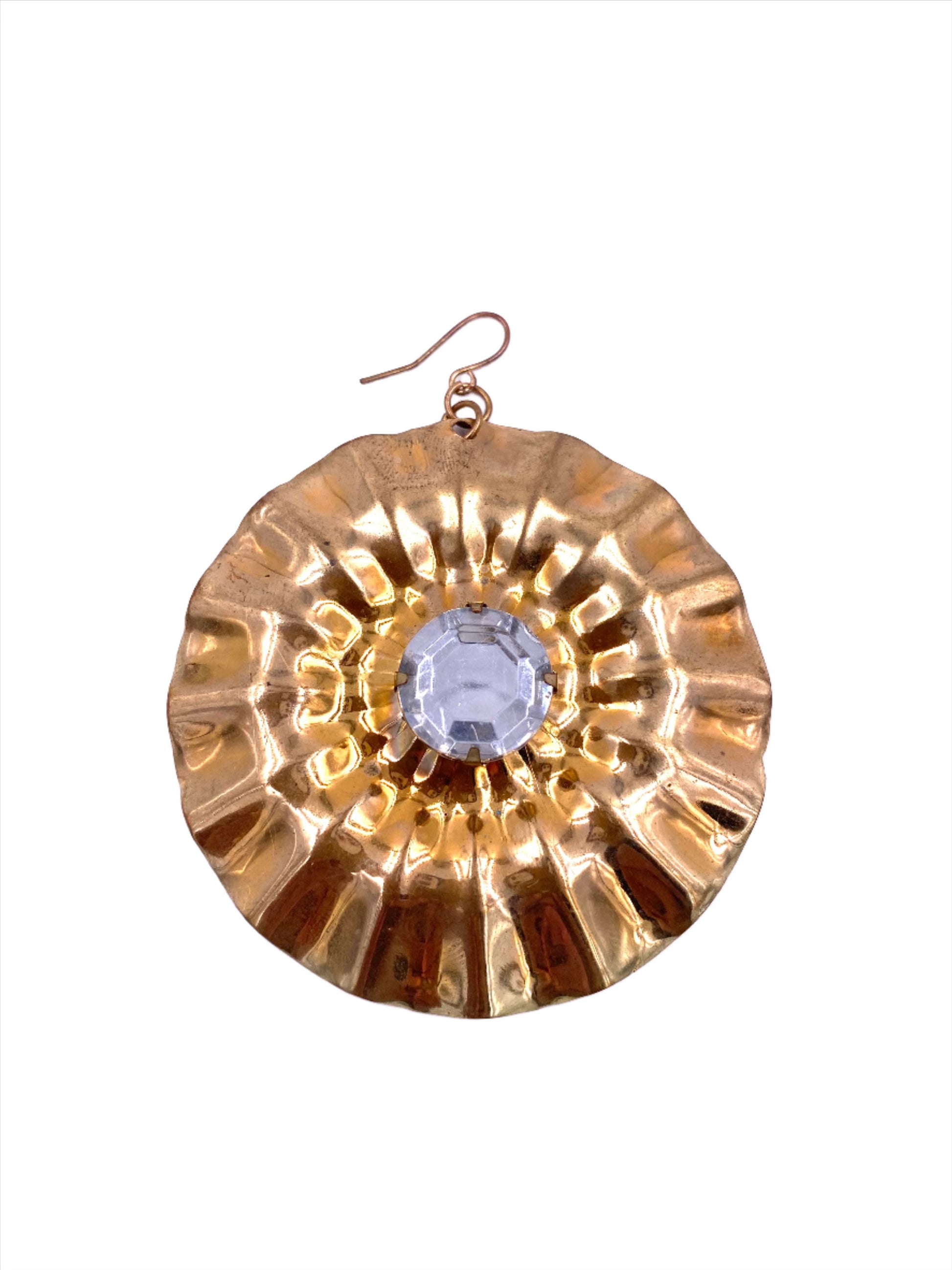 Vintage Large Round Gold Earrings with Large Center Crystal - The Kit Vintage