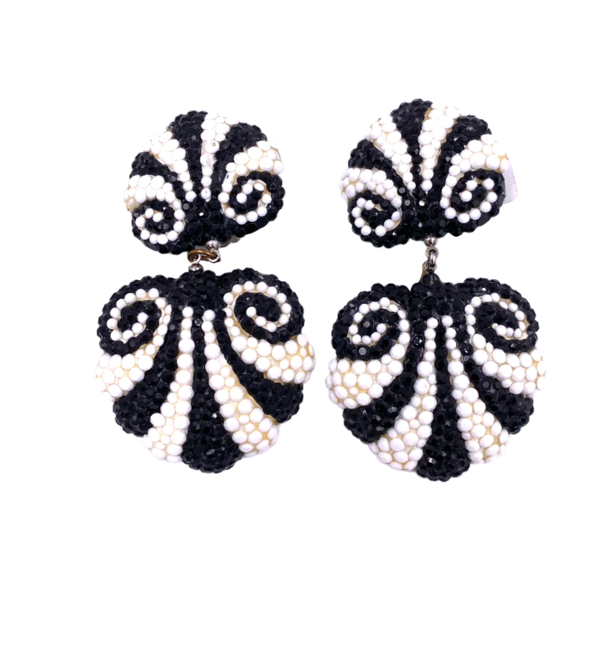 Vintage Richard Kerr Black/White Striped Beaded Drop Earring - The Kit Vintage